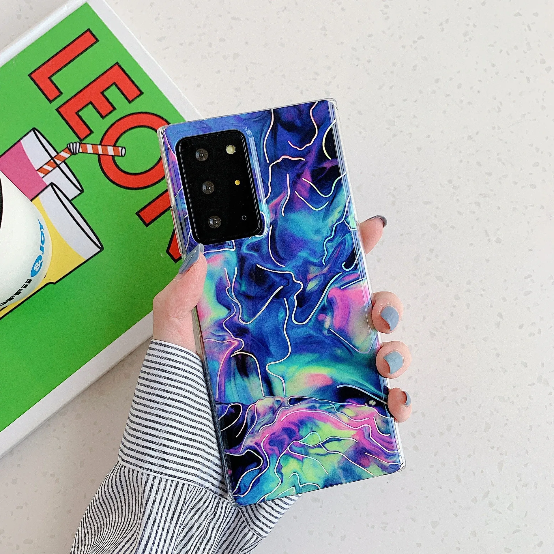 Samsung laser marbled TPU phone case in blue with starry sky pattern for Note 10