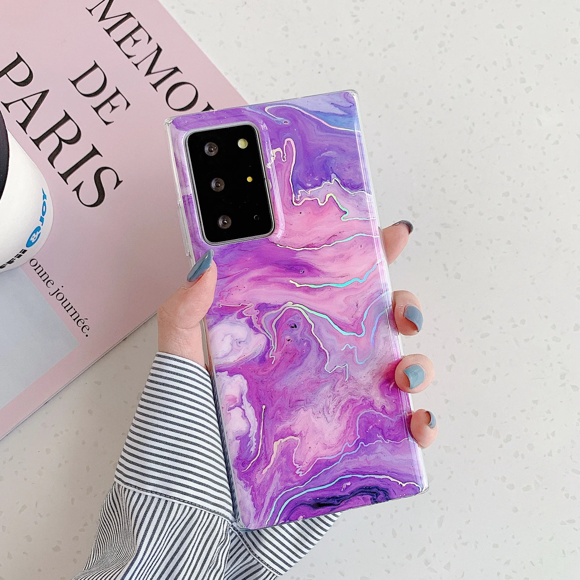 Samsung laser marbled TPU phone case in blue with starry sky pattern for Note 10