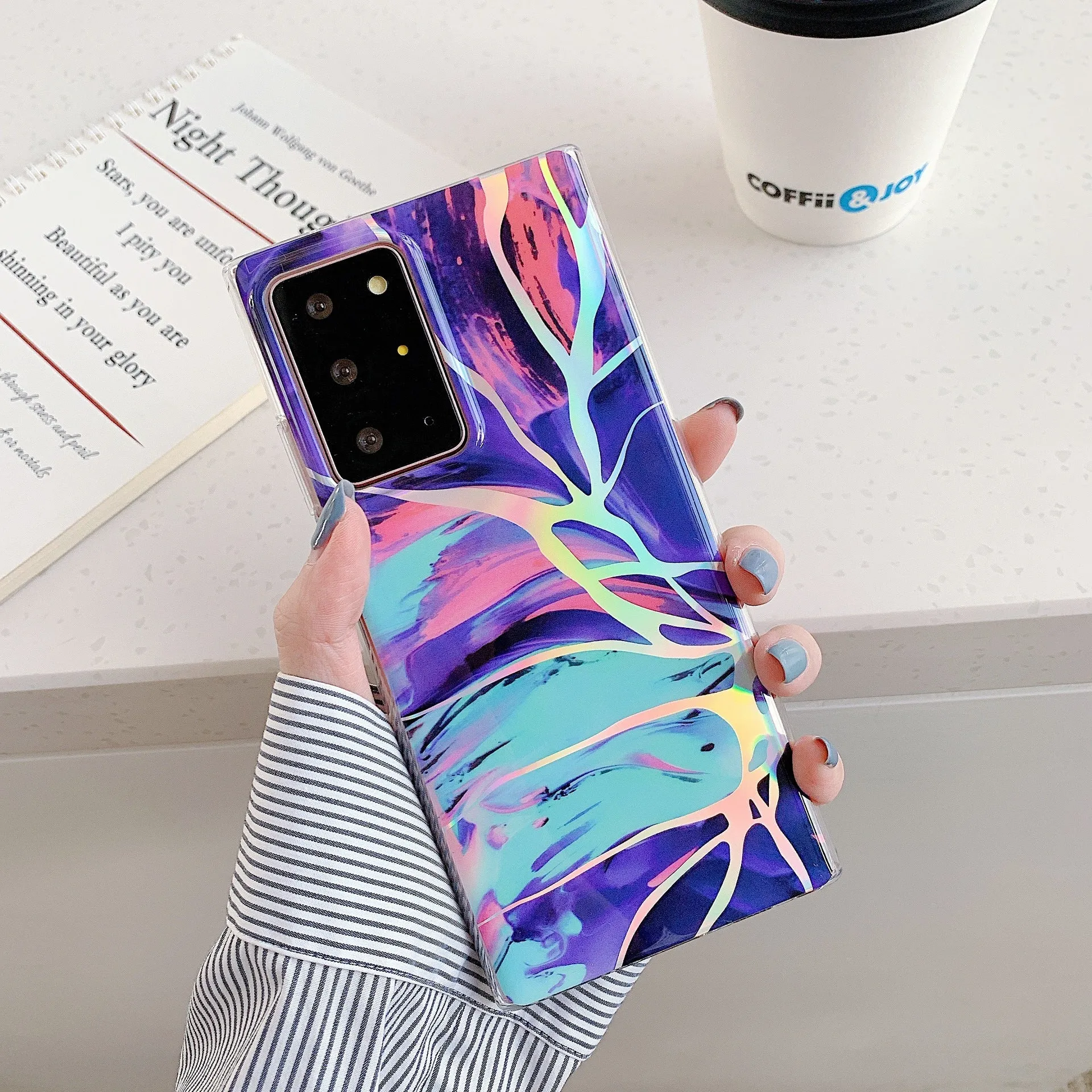 Samsung laser marbled TPU phone case in blue with starry sky pattern for Note 10