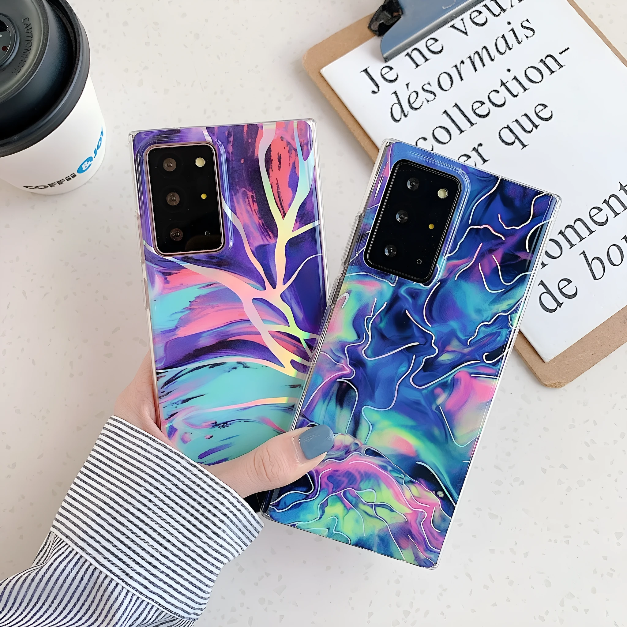 Samsung laser marbled TPU phone case in blue with starry sky pattern for Note 10