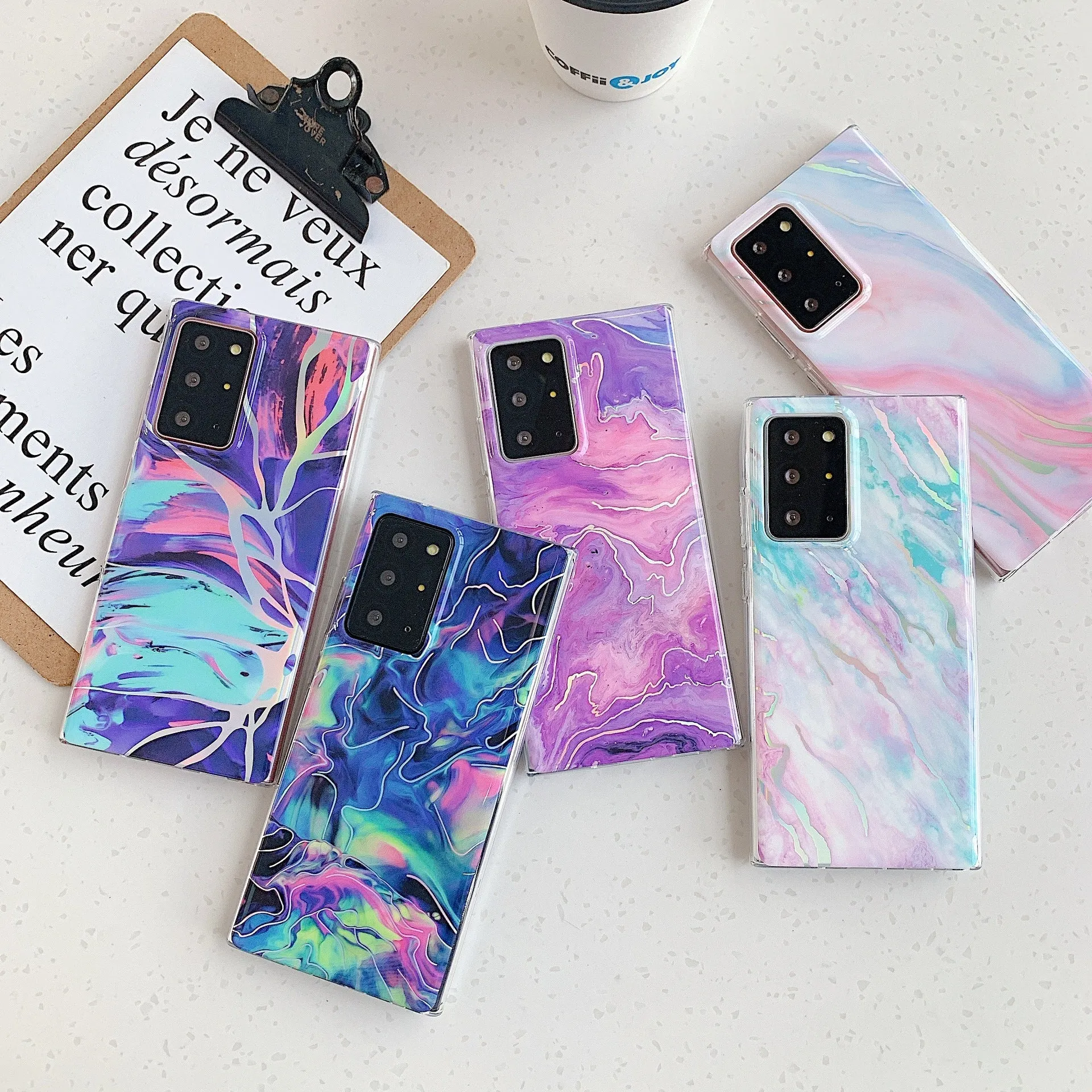Samsung laser marbled TPU phone case in blue with starry sky pattern for Note 10