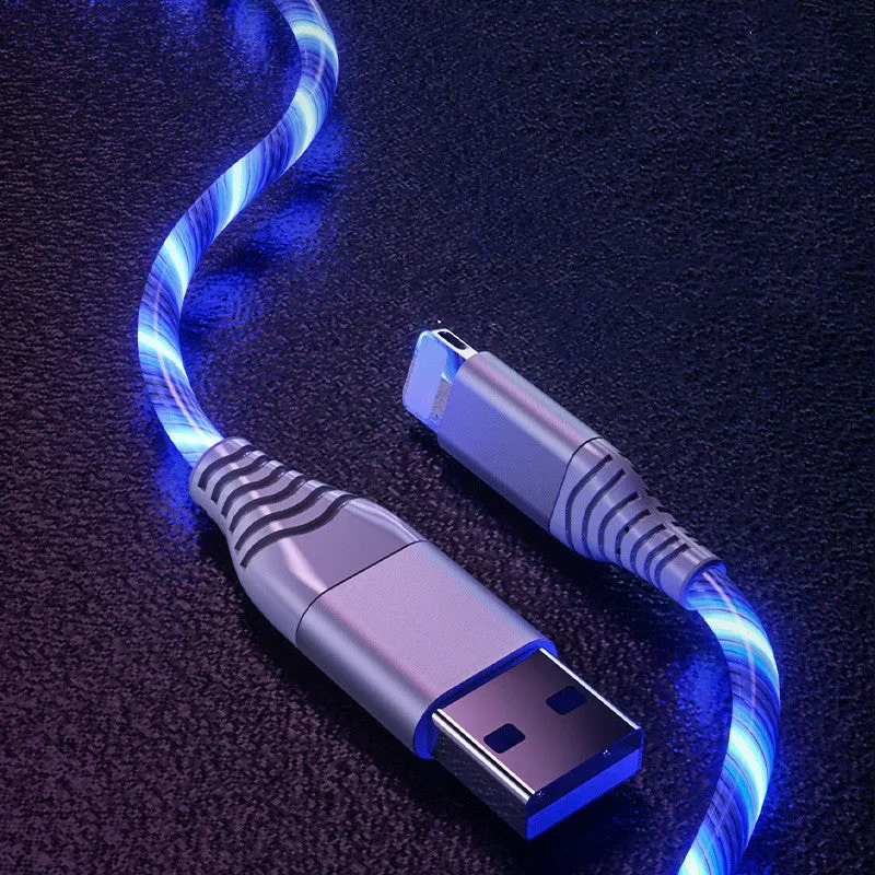 Three-in-one streamer data cable with 200cm length, featuring Lightning, Micro USB, and Type-C connectors in multiple colours