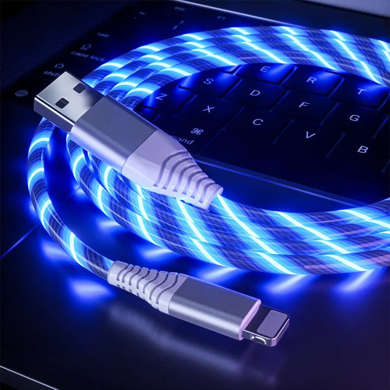 Three-in-one streamer data cable with 200cm length, featuring Lightning, Micro USB, and Type-C connectors in multiple colours