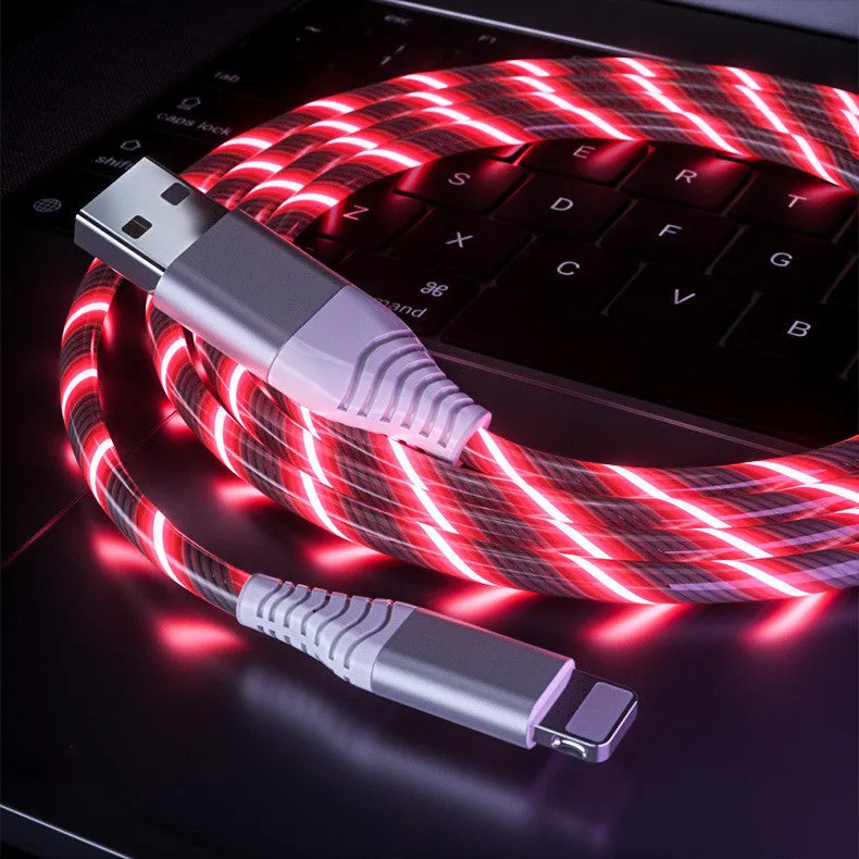 Three-in-one streamer data cable with 200cm length, featuring Lightning, Micro USB, and Type-C connectors in multiple colours