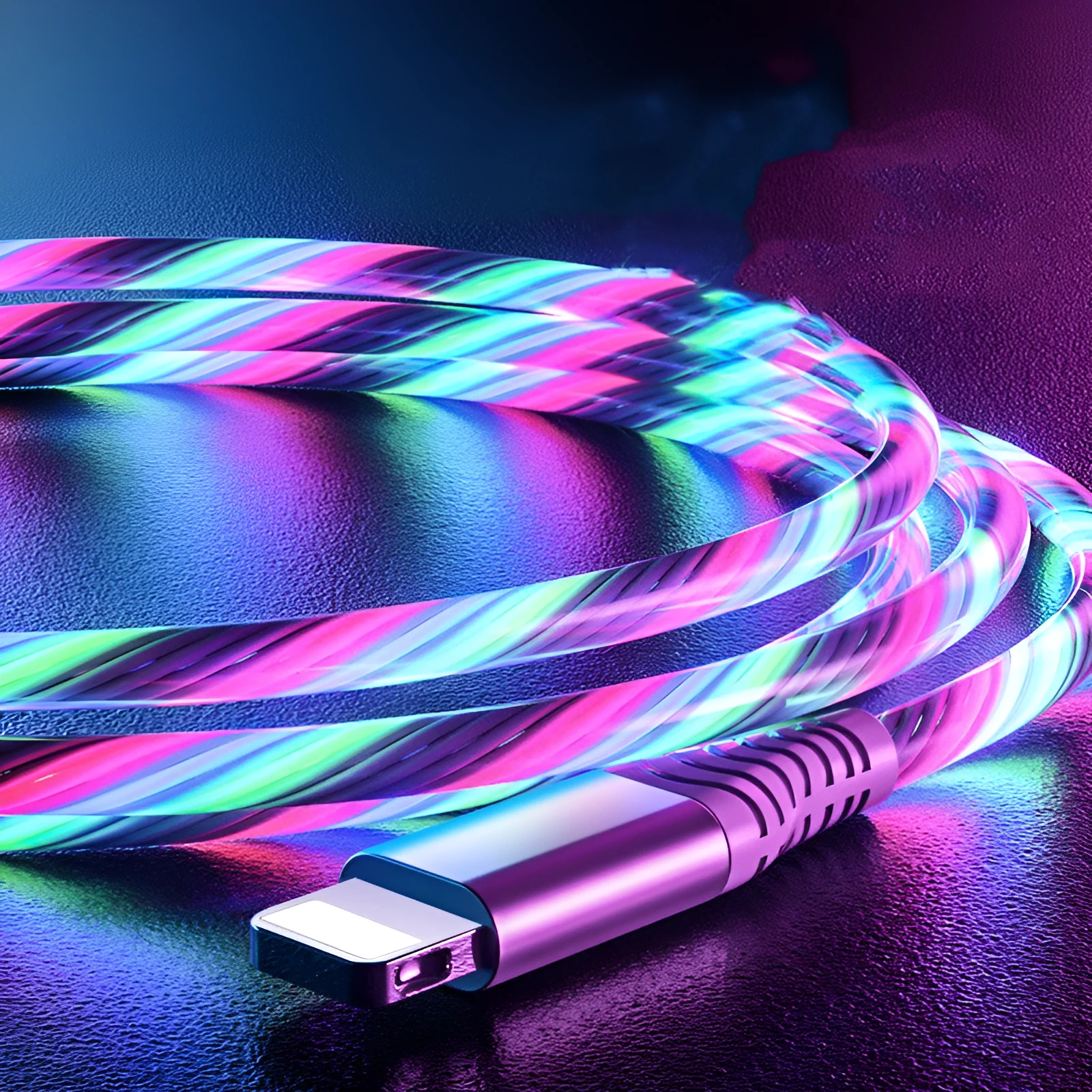 Three-in-one streamer data cable with 200cm length, featuring Lightning, Micro USB, and Type-C connectors in multiple colours