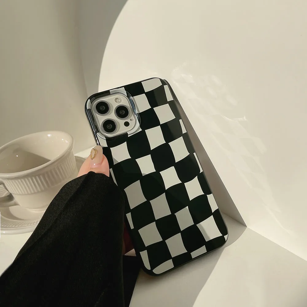 Bright Black Twisted Grid TPU phone case for iPhone 13 Pro Max with lattice pattern