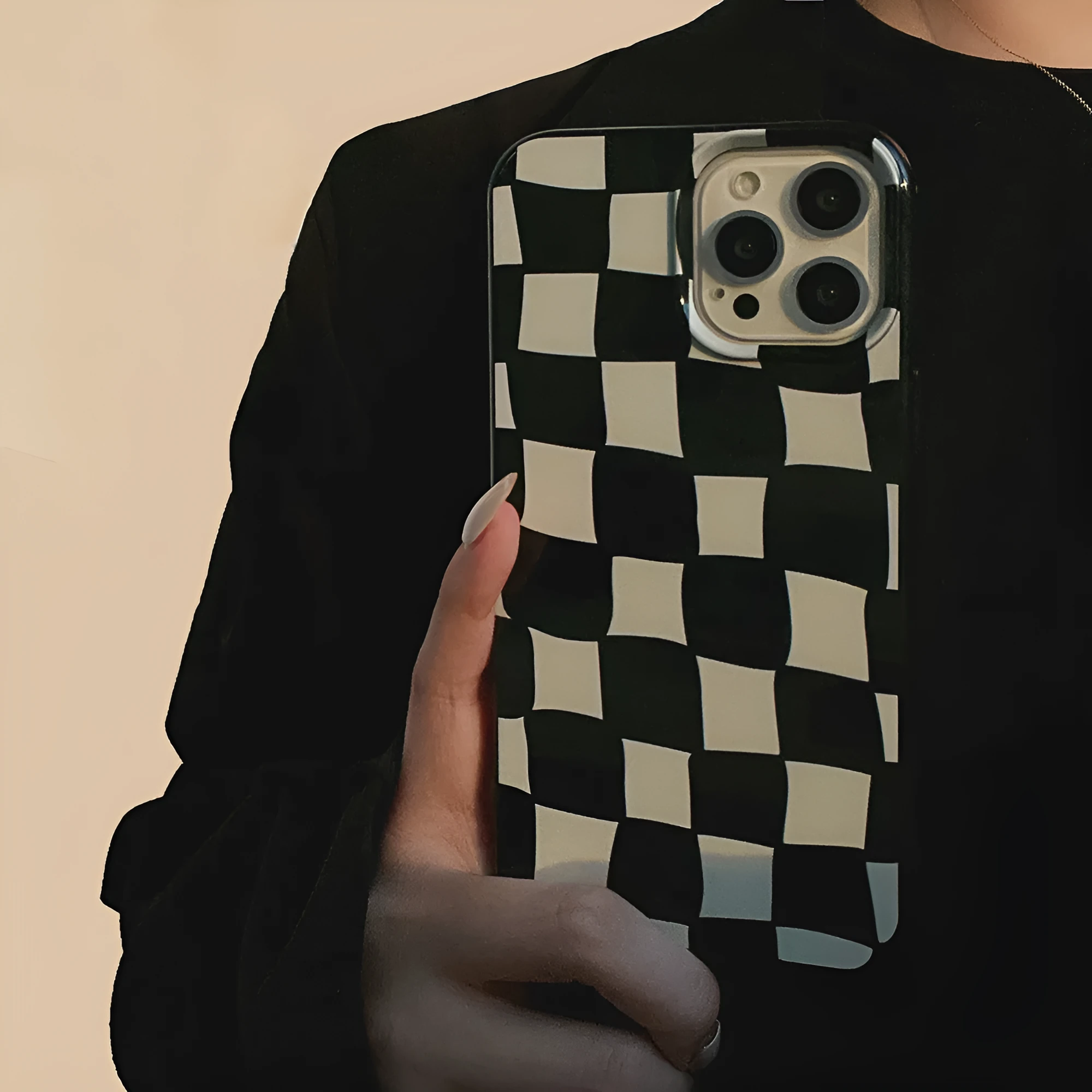 Bright Black Twisted Grid TPU phone case for iPhone 13 Pro Max with lattice pattern