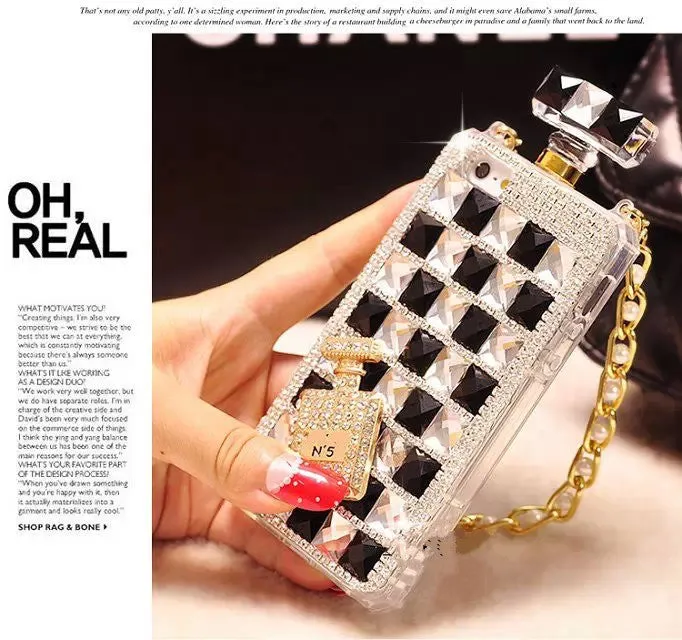 Handcrafted TPU rhinestone bling phone case in black white decorative protective cover for iPhone Samsung