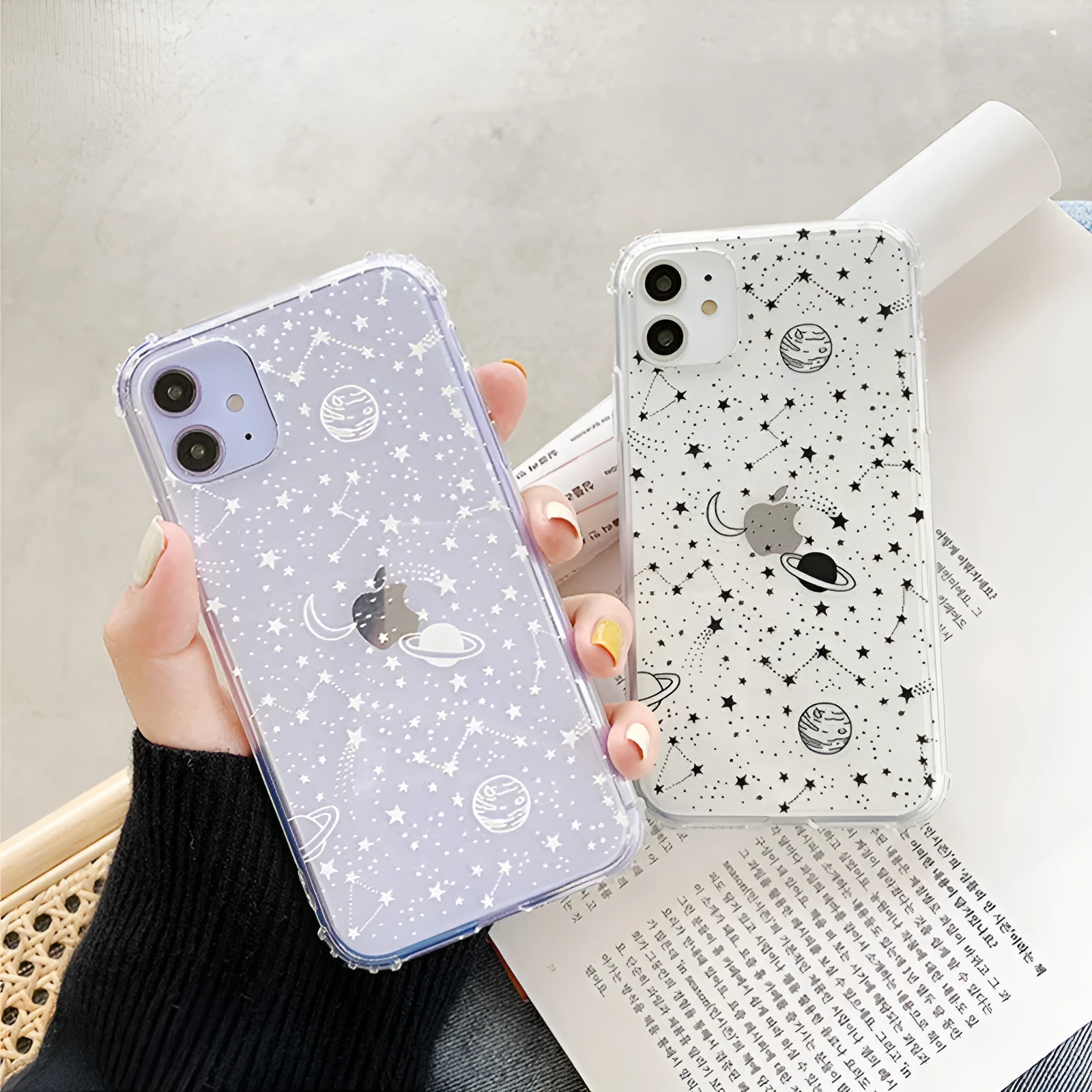 Planet frosted transparent TPU PC back cover phone case for iPhone with painted starry sky design