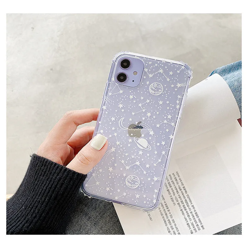 Planet frosted transparent TPU PC back cover phone case for iPhone with painted starry sky design