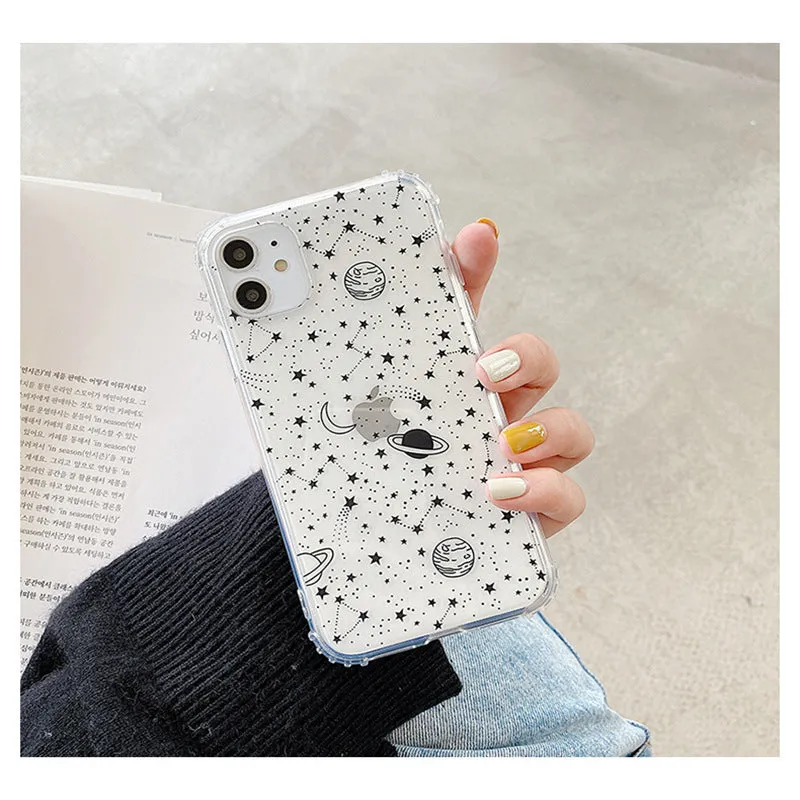 Planet frosted transparent TPU PC back cover phone case for iPhone with painted starry sky design