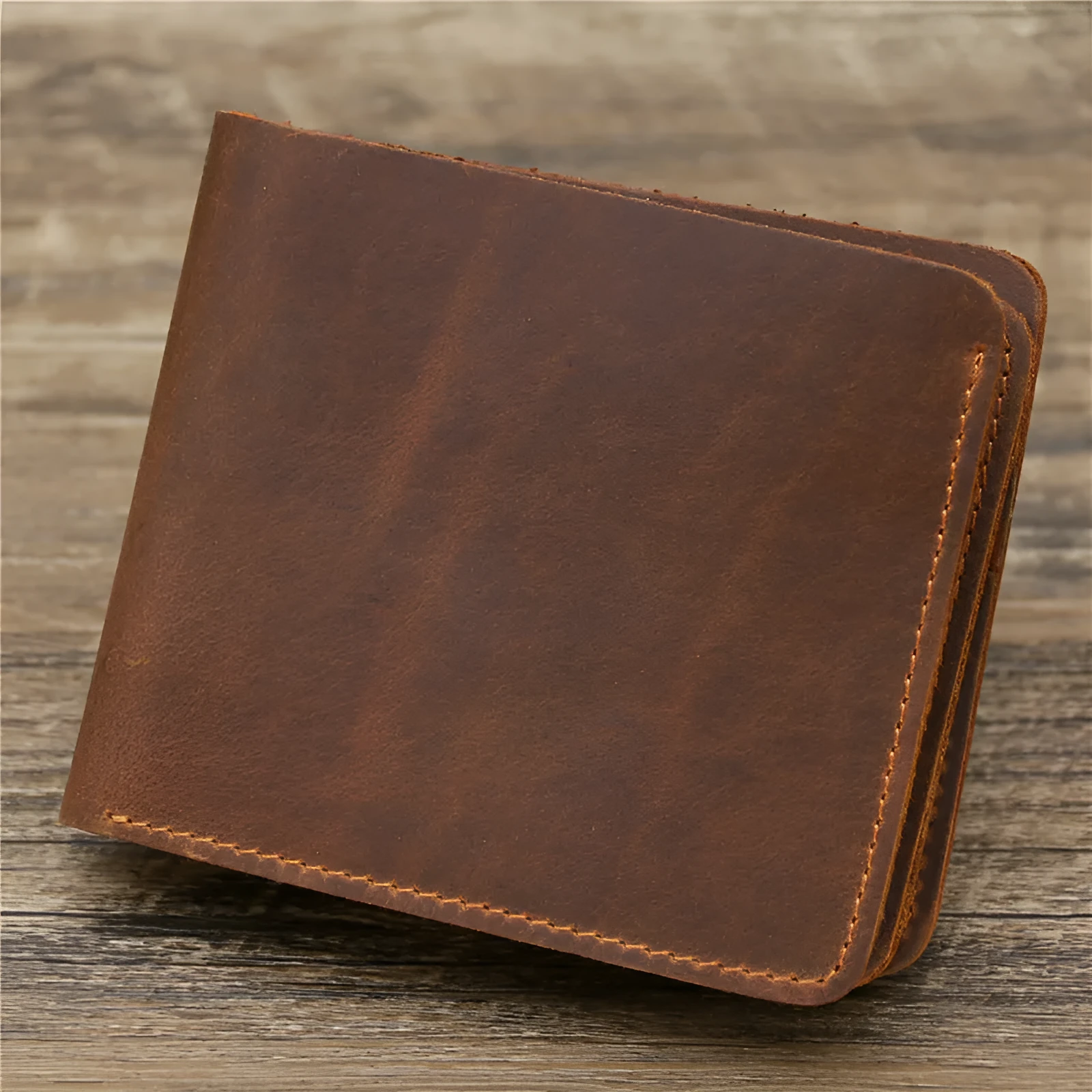 Men crazy horse leather money card wallet, retro red brown, 11.5cm long, horizontal design