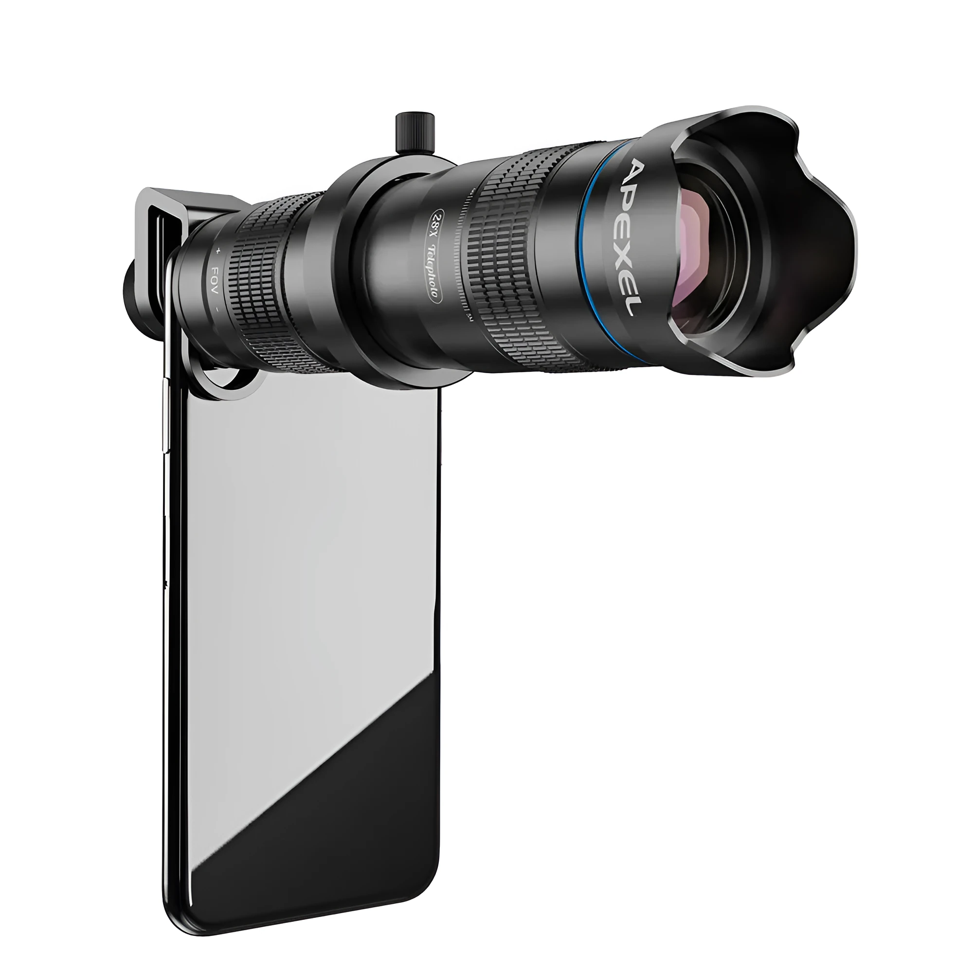 APEXEL 28 times lens black 36X magnification 199mm length multi-coated optics telephoto attachment