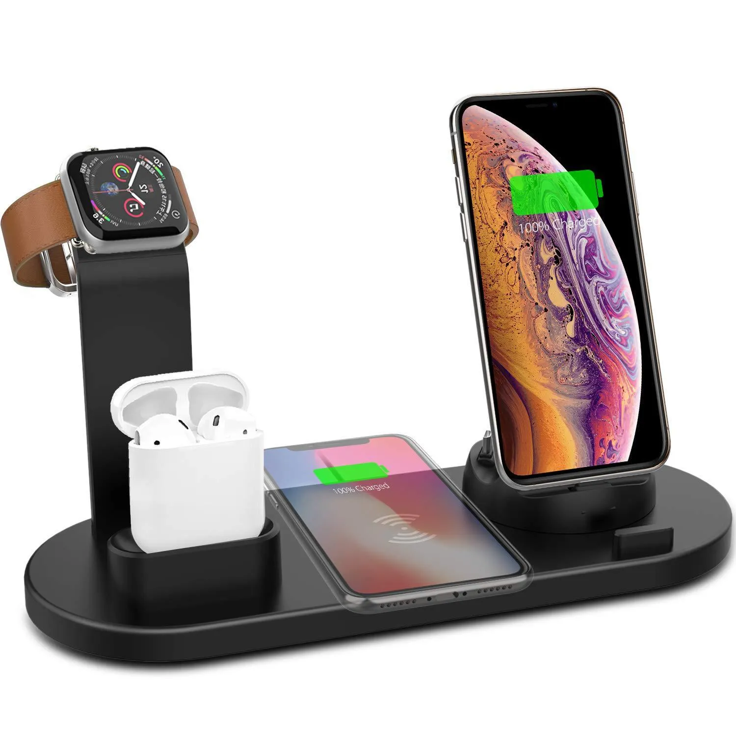 4 in 1 wireless charging stand for iPhone in black with LED indicator