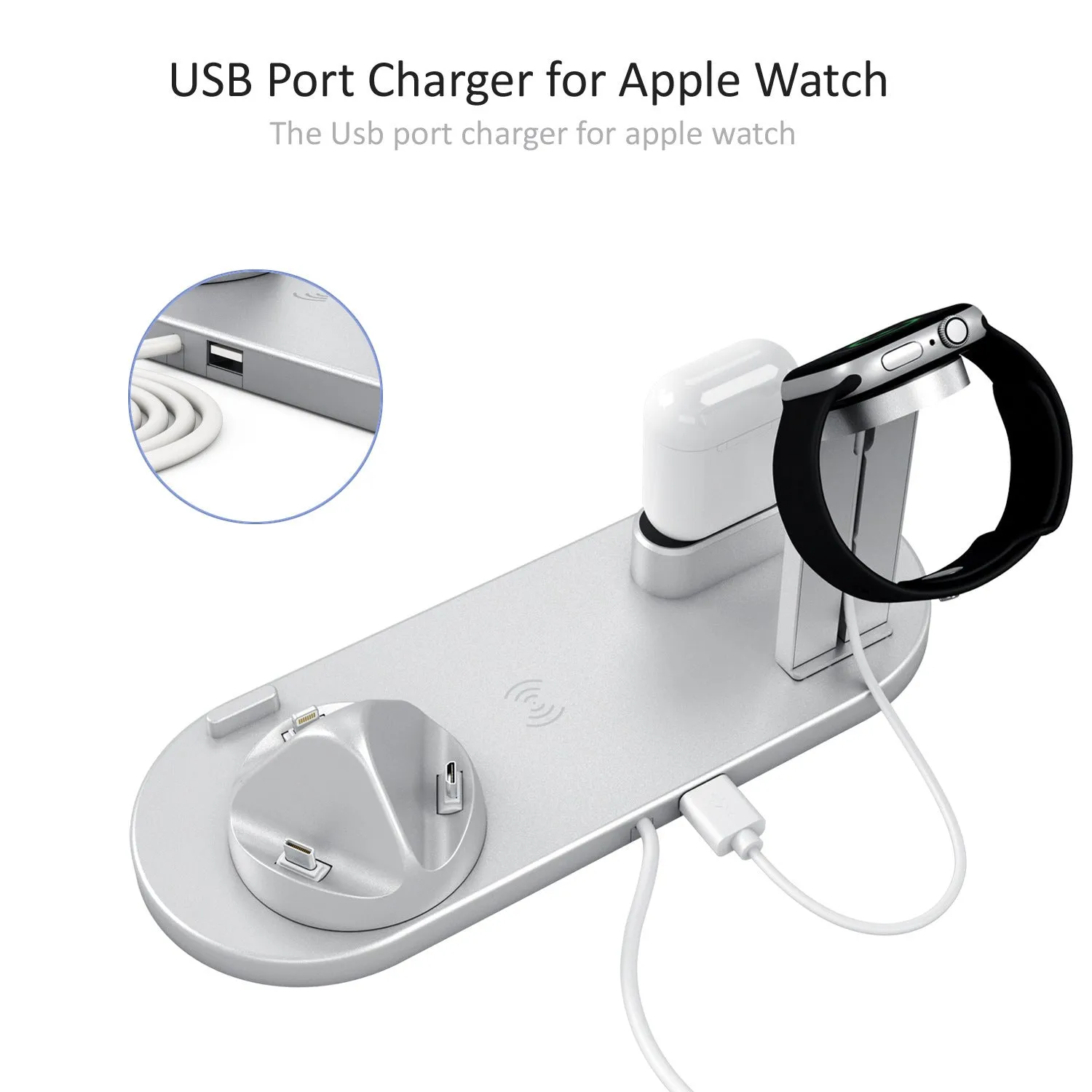 4 in 1 wireless charging stand for iPhone in black with LED indicator
