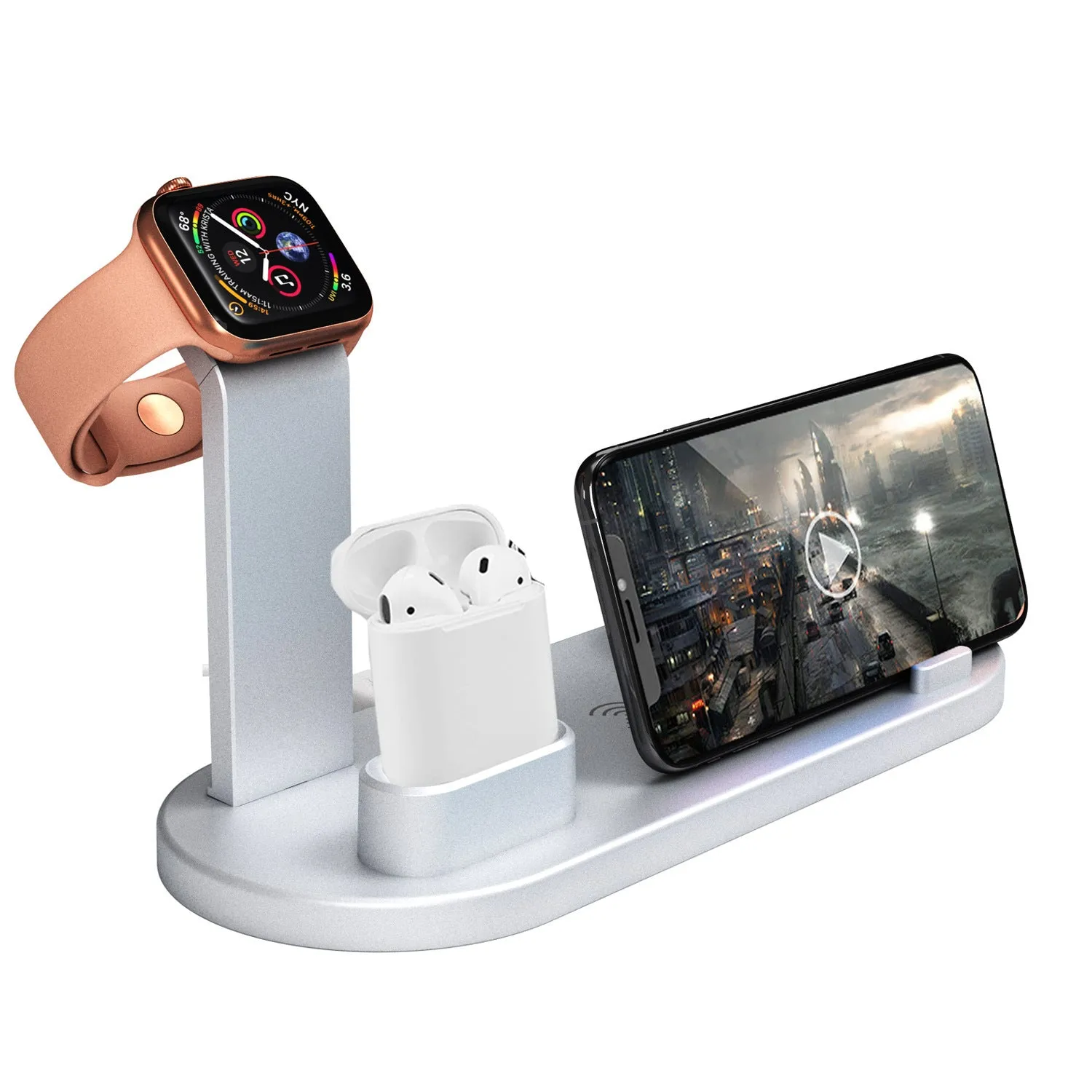 4 in 1 wireless charging stand for iPhone in black with LED indicator