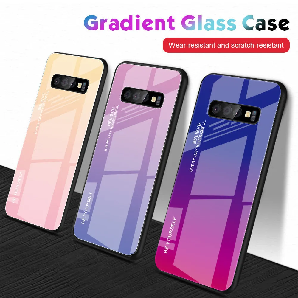 Gradient glass phone case for Samsung S20 S10 S9 S8 Plus Ultra in solid colour black with TPU and tempered glass back cover