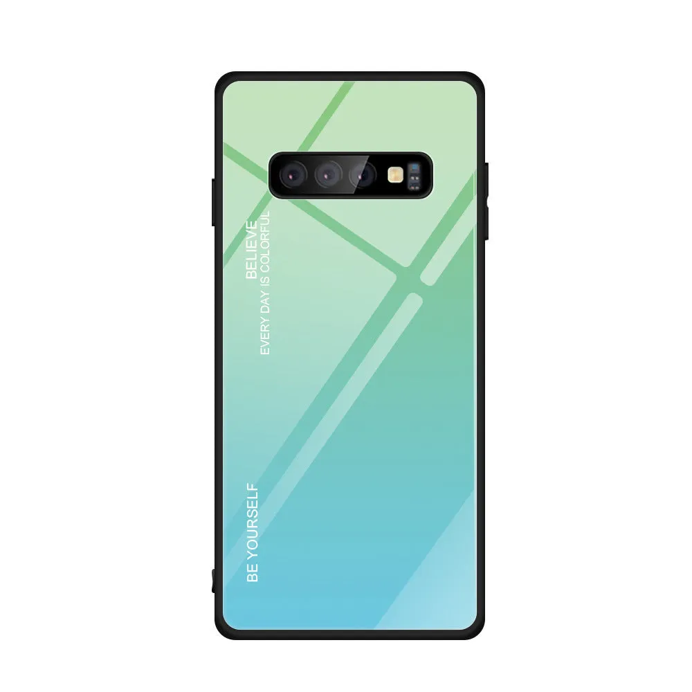 Gradient glass phone case for Samsung S20 S10 S9 S8 Plus Ultra in solid colour black with TPU and tempered glass back cover