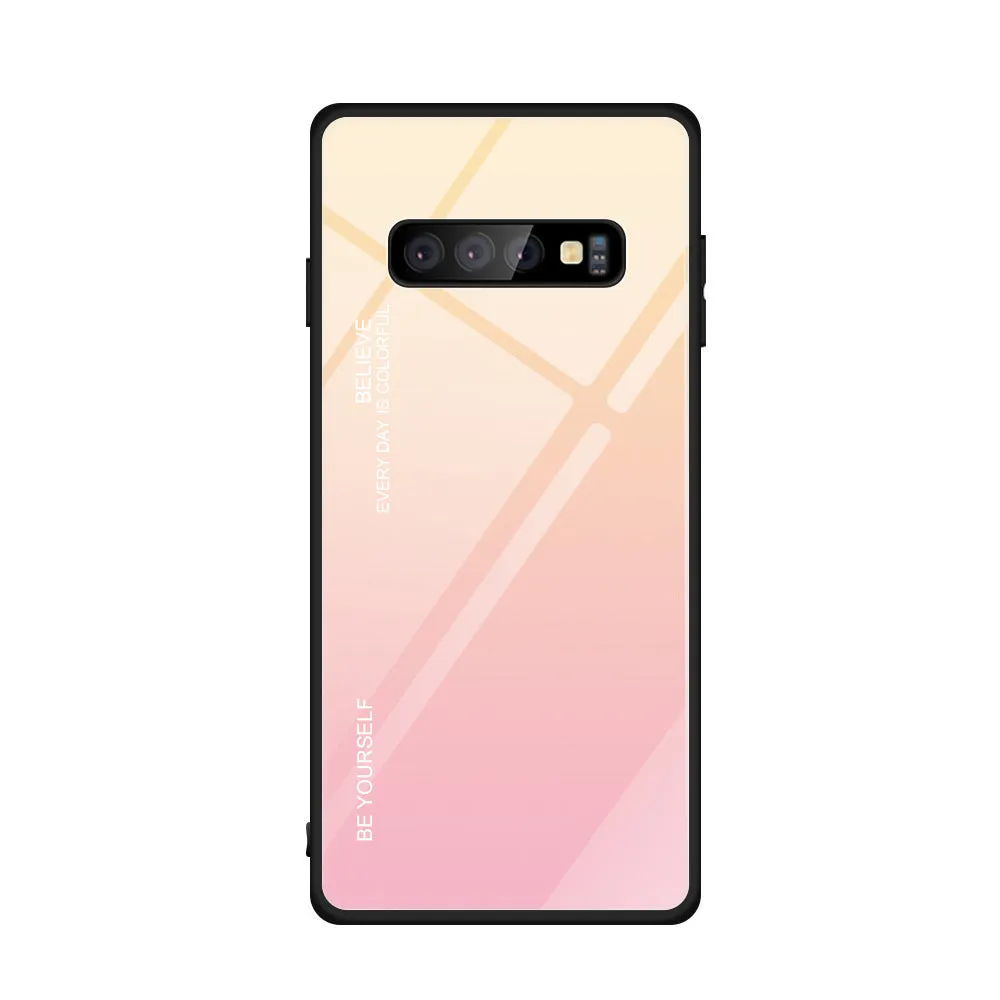 Gradient glass phone case for Samsung S20 S10 S9 S8 Plus Ultra in solid colour black with TPU and tempered glass back cover