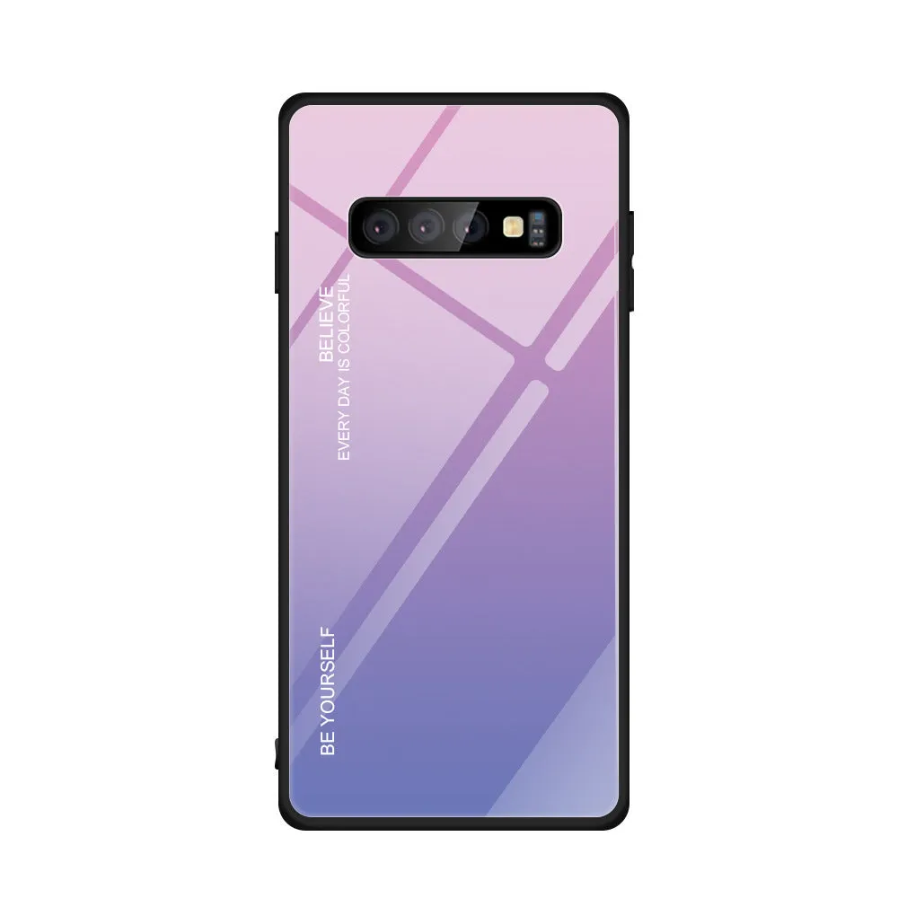Gradient glass phone case for Samsung S20 S10 S9 S8 Plus Ultra in solid colour black with TPU and tempered glass back cover