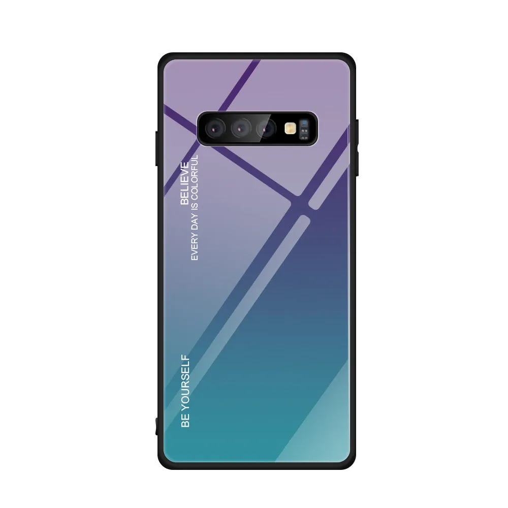 Gradient glass phone case for Samsung S20 S10 S9 S8 Plus Ultra in solid colour black with TPU and tempered glass back cover