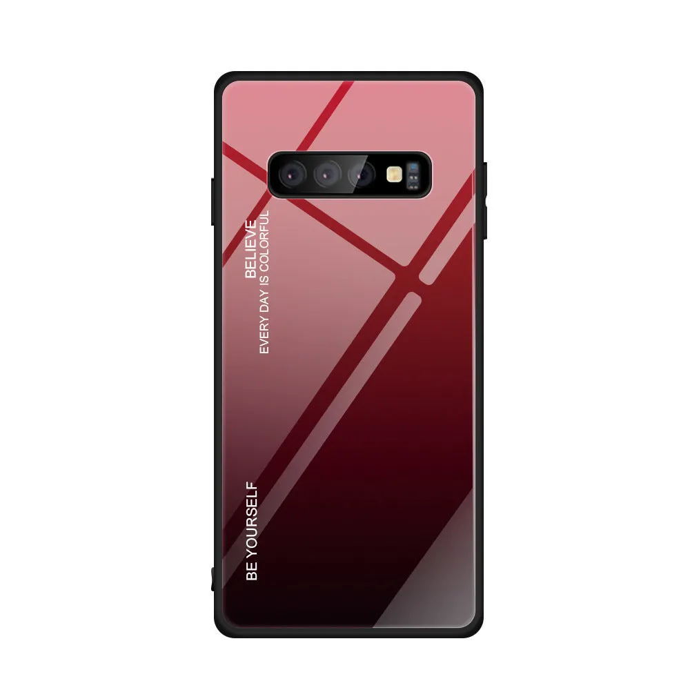 Gradient glass phone case for Samsung S20 S10 S9 S8 Plus Ultra in solid colour black with TPU and tempered glass back cover