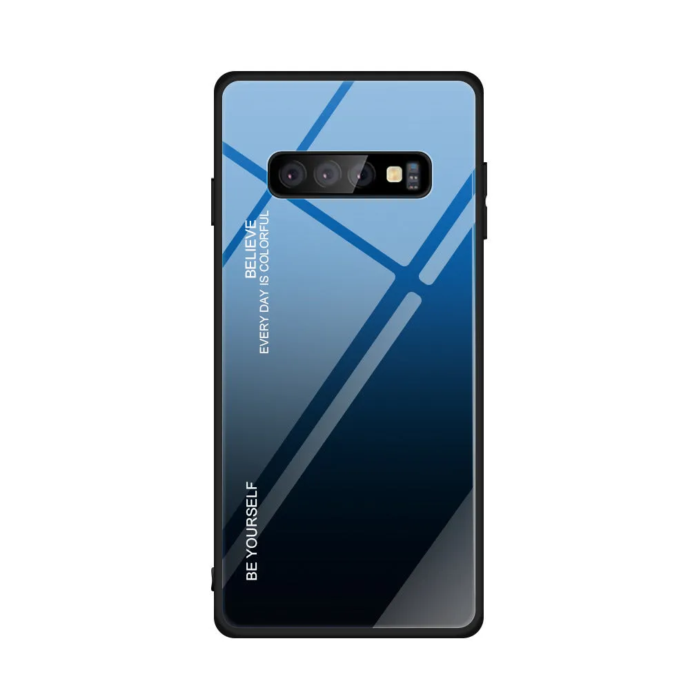 Gradient glass phone case for Samsung S20 S10 S9 S8 Plus Ultra in solid colour black with TPU and tempered glass back cover