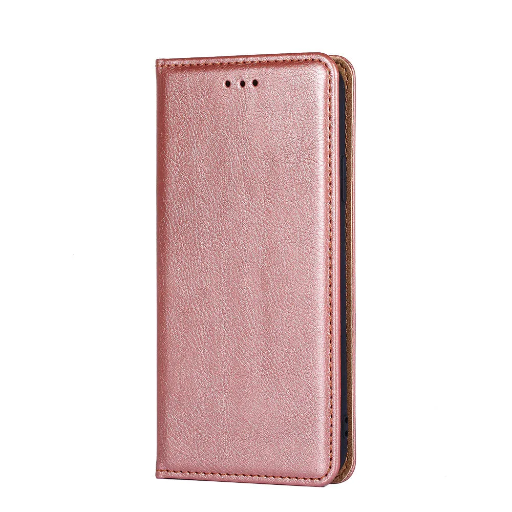 Pure color magnetic leather flip case for Samsung Galaxy with card slot and adjustable stand, classic black