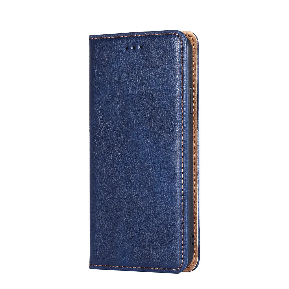 Pure color magnetic leather flip case for Samsung Galaxy with card slot and adjustable stand, classic black