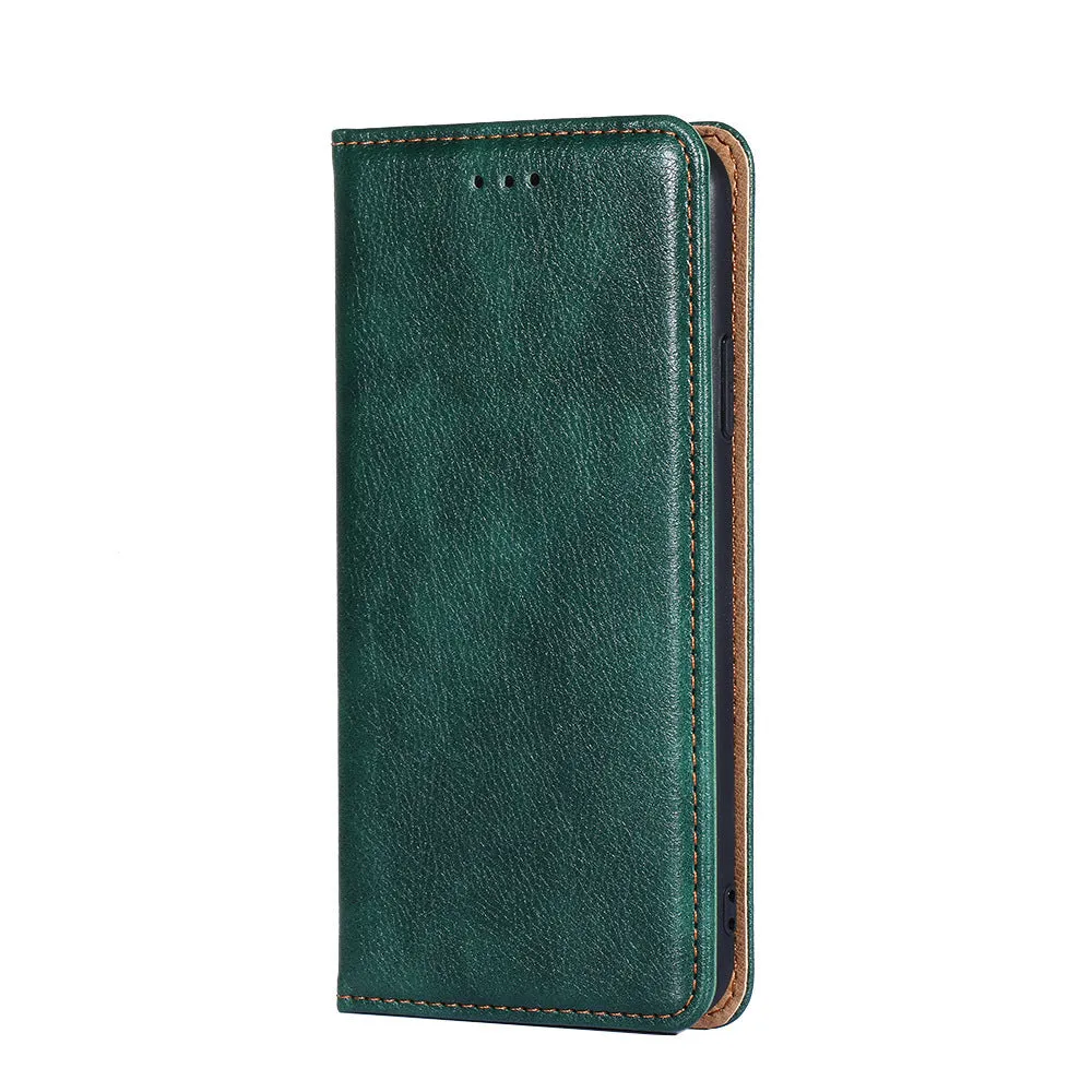 Pure color magnetic leather flip case for Samsung Galaxy with card slot and adjustable stand, classic black