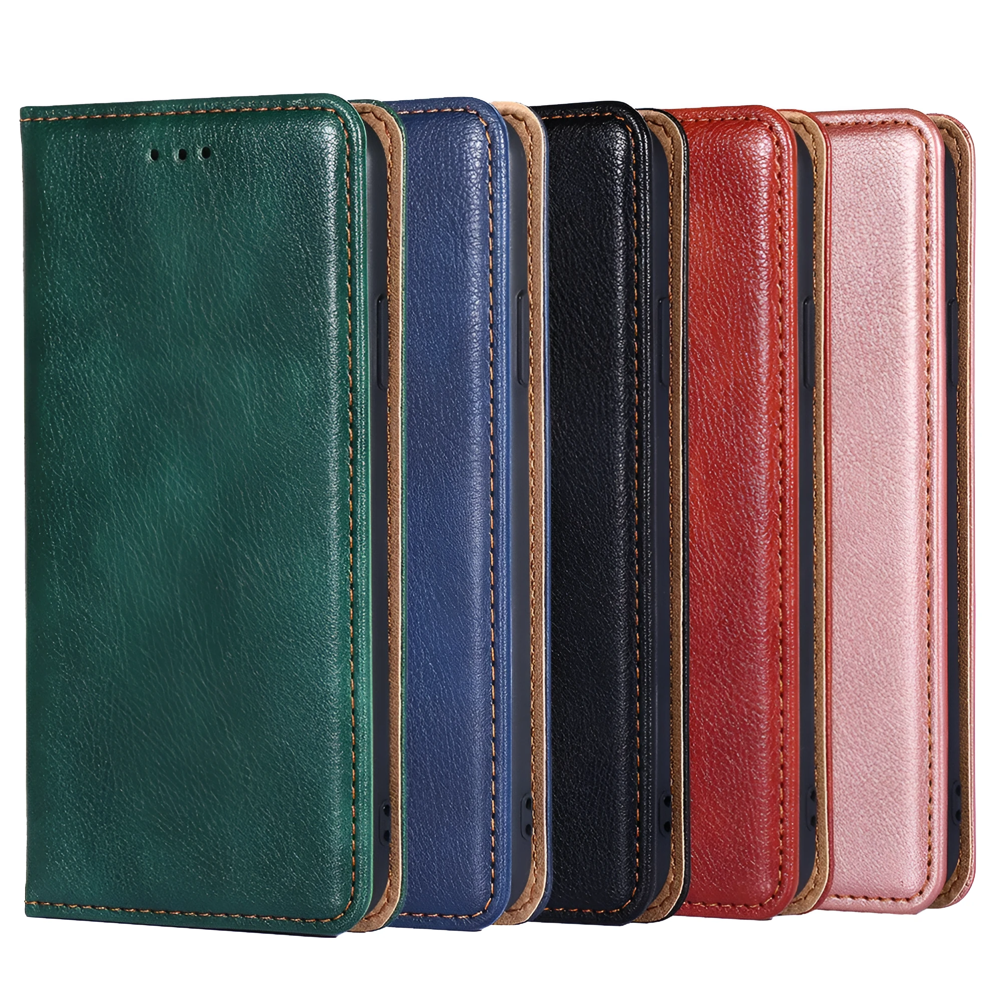 Pure color magnetic leather flip case for Samsung Galaxy with card slot and adjustable stand, classic black