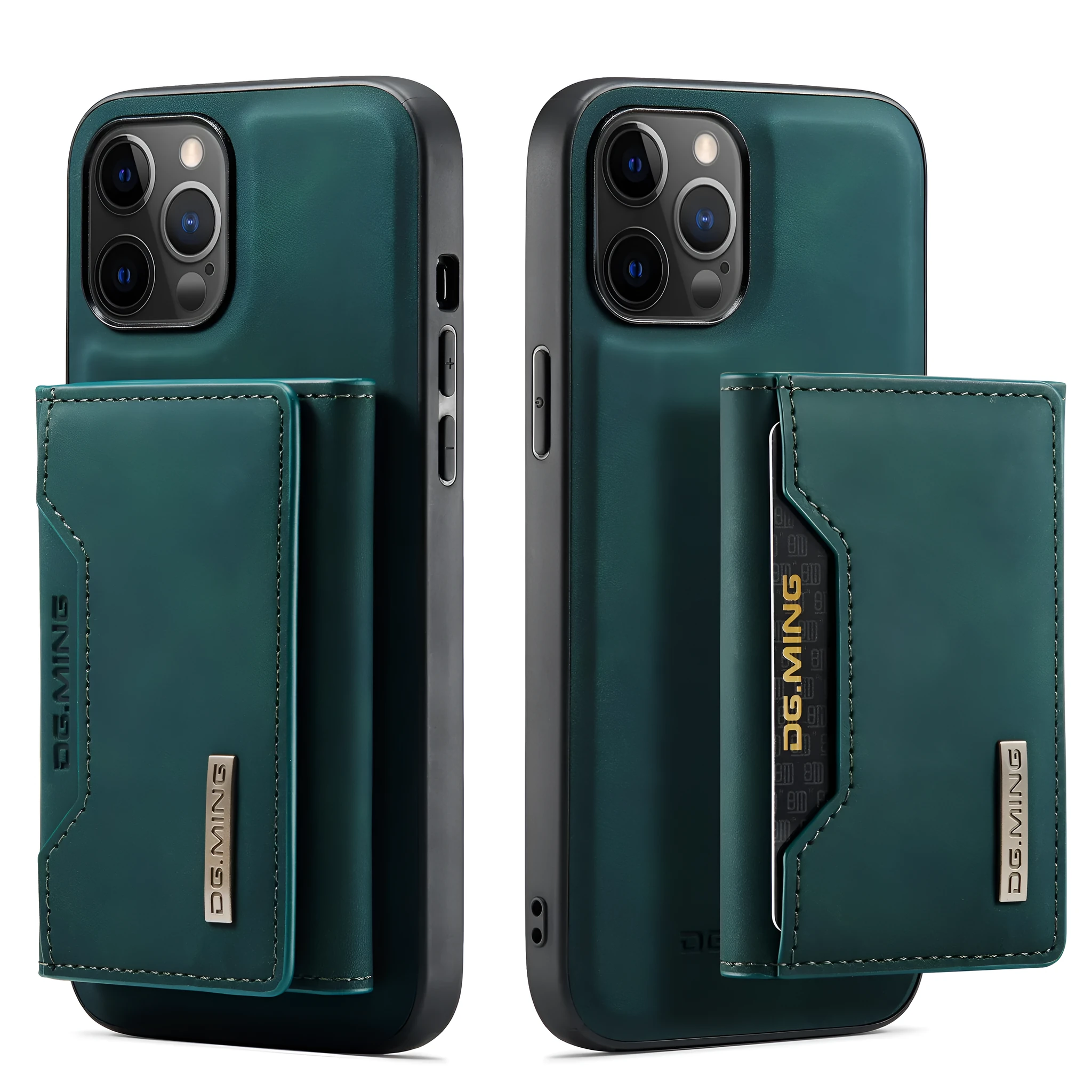 Magnetic multi function card holder phone case for iPhone in black, PU wallet style with split card slot