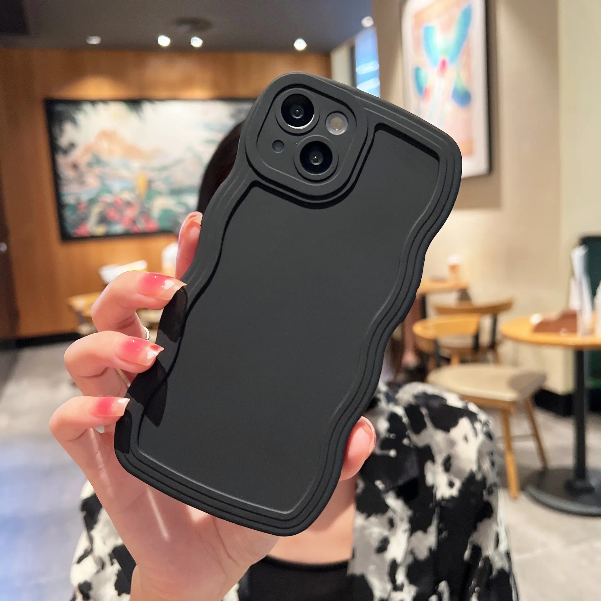 Big Wave Simple Anti-fall silicone phone case in solid colour for Apple iPhone, rear view showing camera cutout