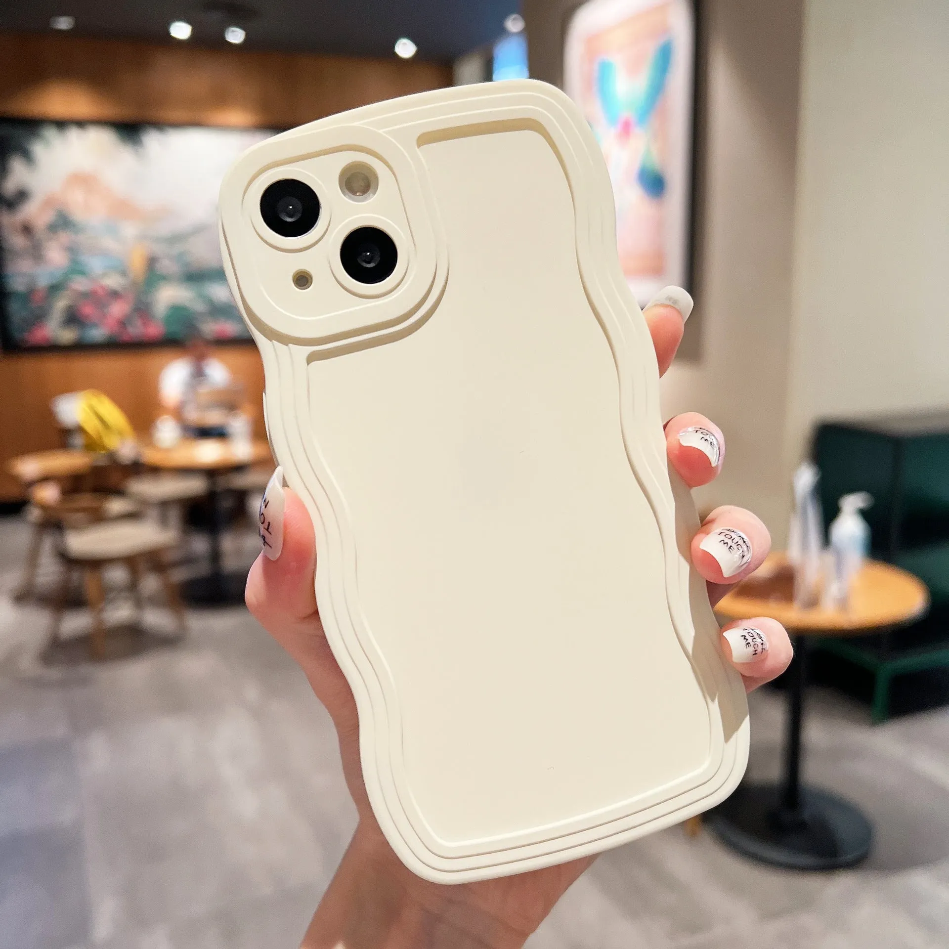 Big Wave Simple Anti-fall silicone phone case in solid colour for Apple iPhone, rear view showing camera cutout