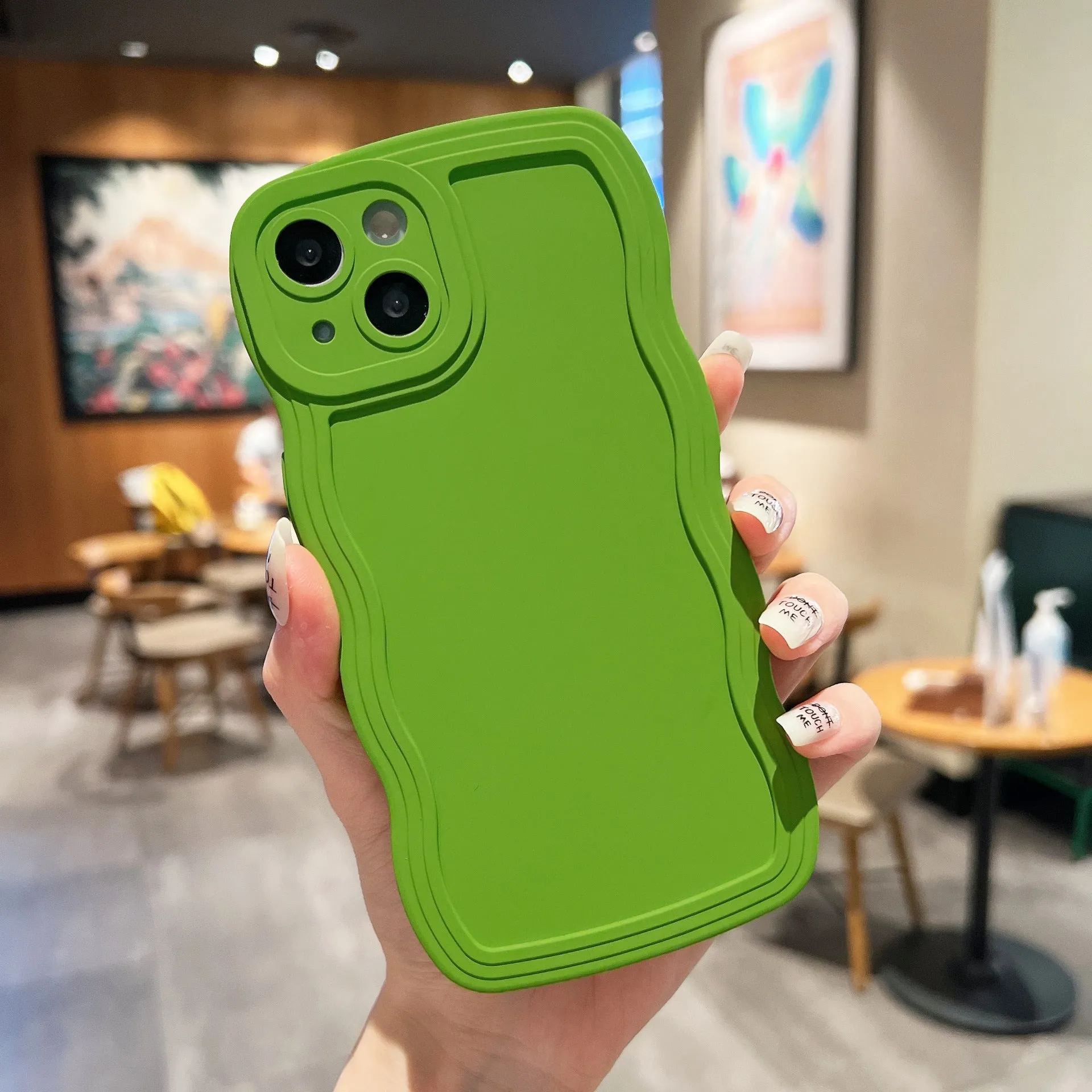 Big Wave Simple Anti-fall silicone phone case in solid colour for Apple iPhone, rear view showing camera cutout