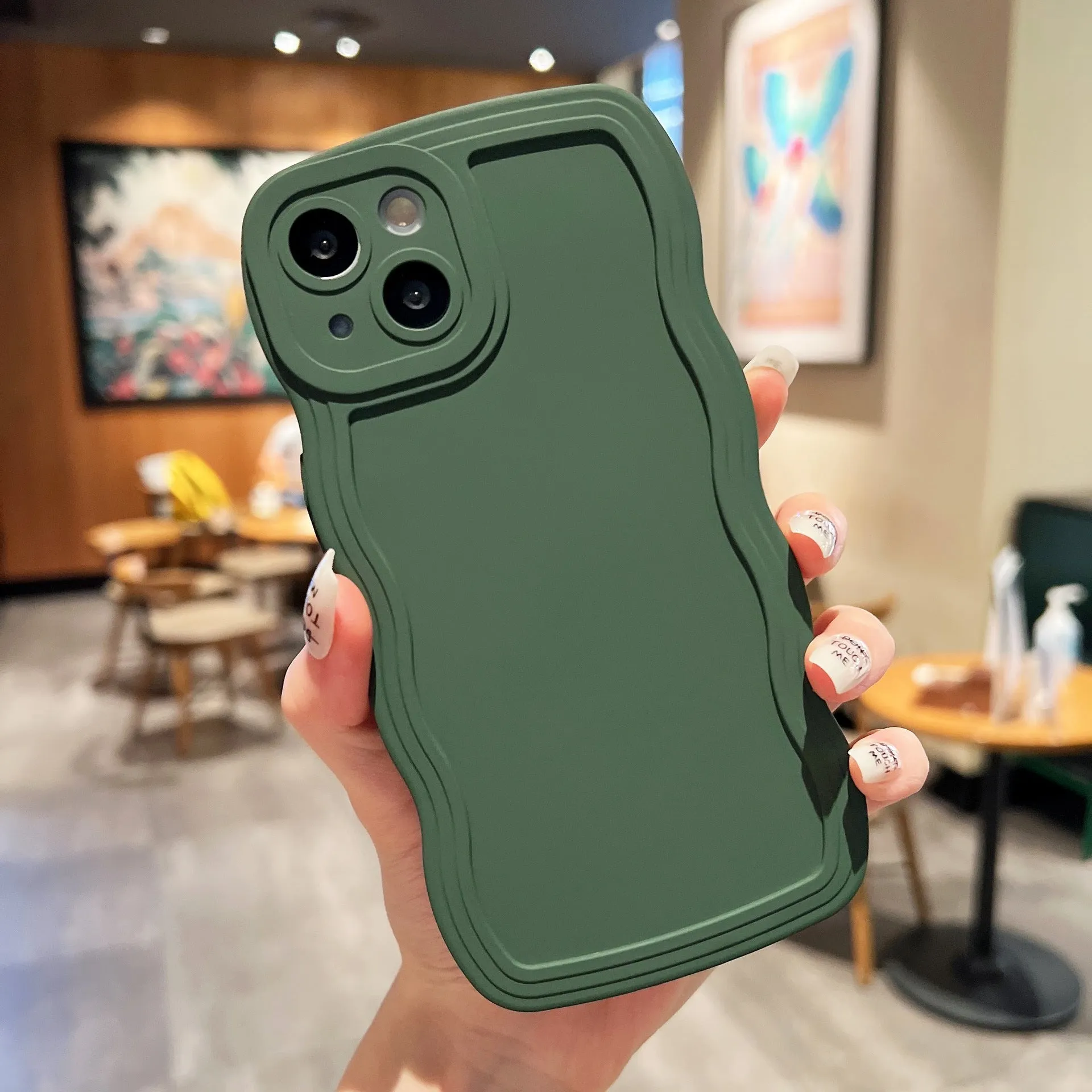 Big Wave Simple Anti-fall silicone phone case in solid colour for Apple iPhone, rear view showing camera cutout