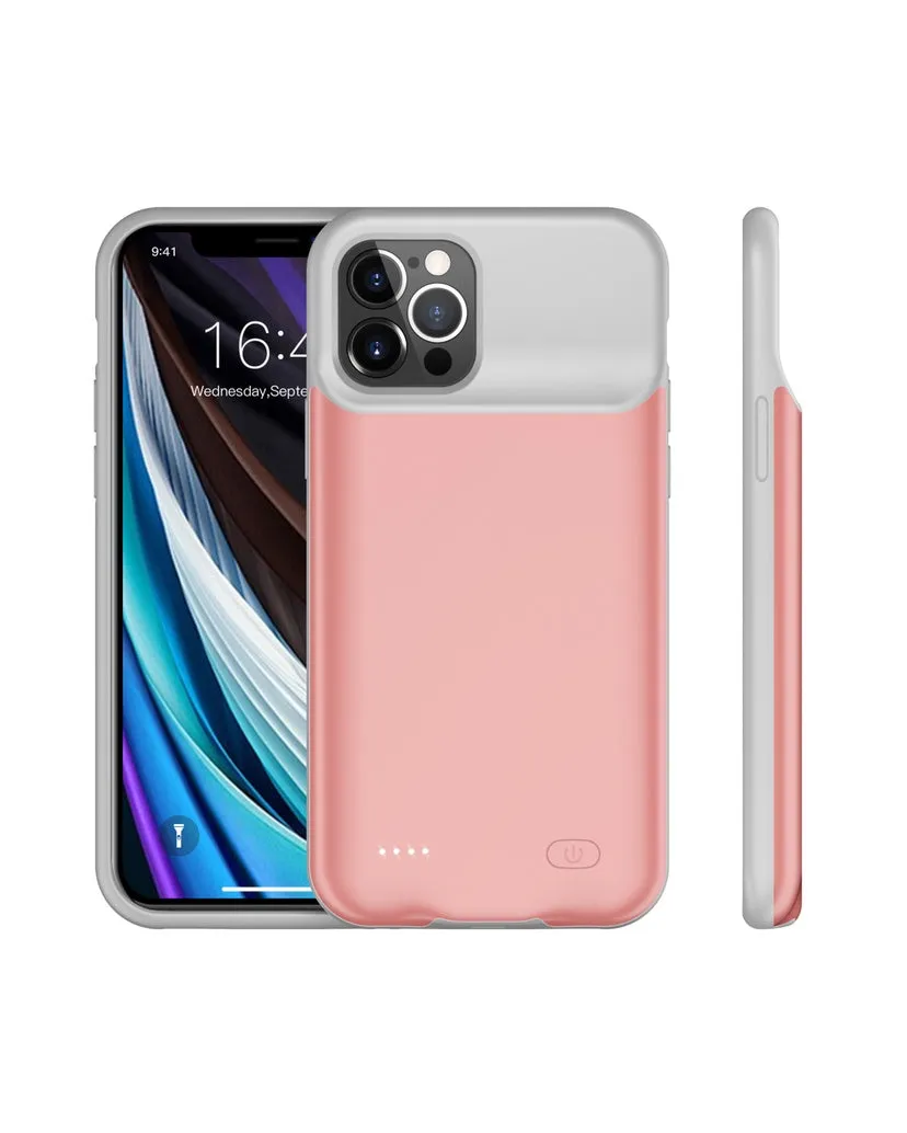 Shockproof silicone iPhone battery charger case in black, blue, pink or white colours