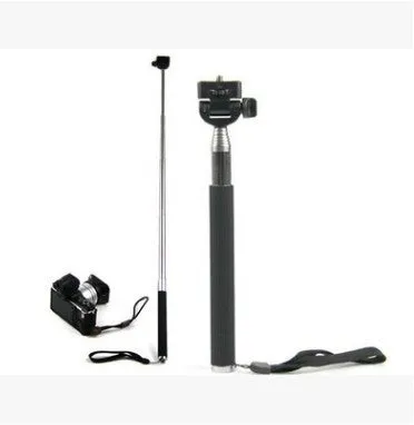 Black stainless steel 7-section telescopic selfie stick with Bluetooth remote and clip set for smartphone photography