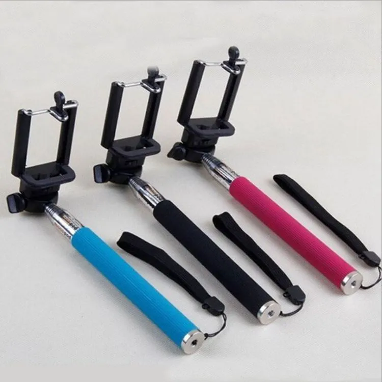 Black stainless steel 7-section telescopic selfie stick with Bluetooth remote and clip set for smartphone photography