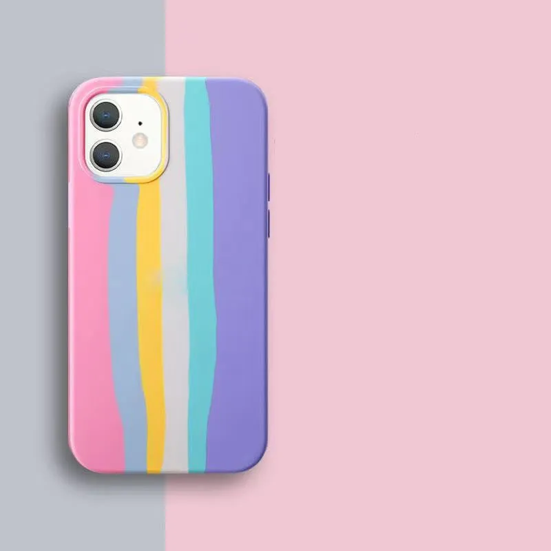 TPU liquid rainbow phone case for Apple iPhone in red with plus logo, back view