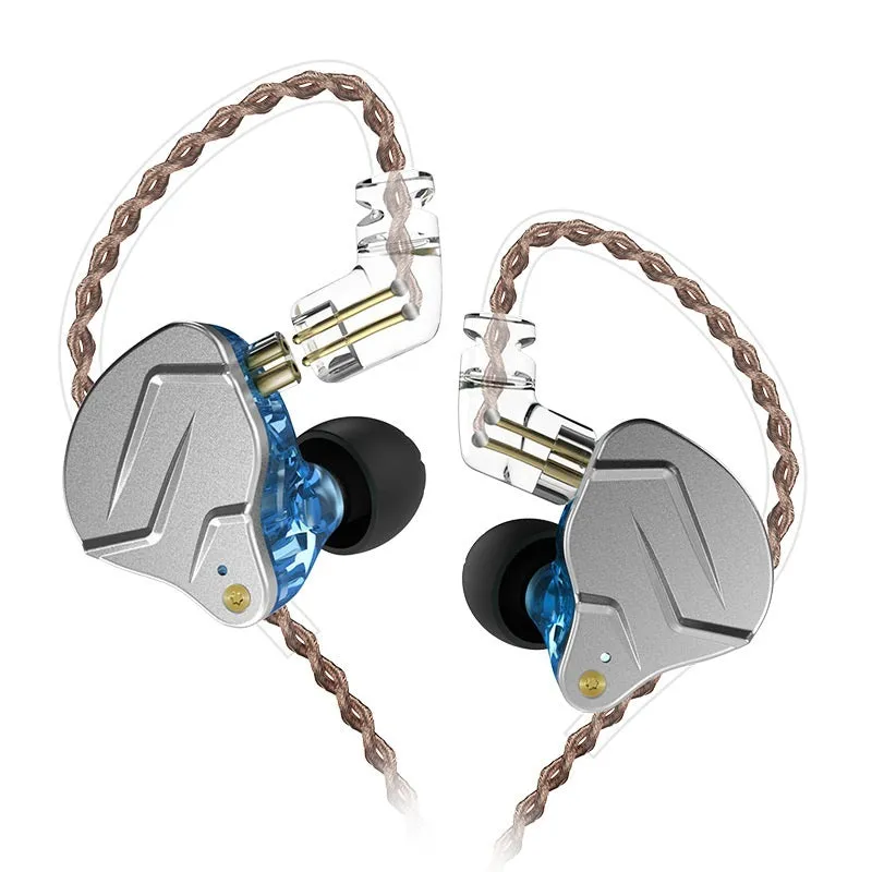 Subwoofer metal in-ear headphones with ear-wrap design in blue colour