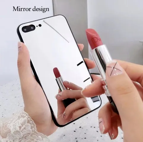 Black phone case for iPhone with a reflective mirror surface on the back.