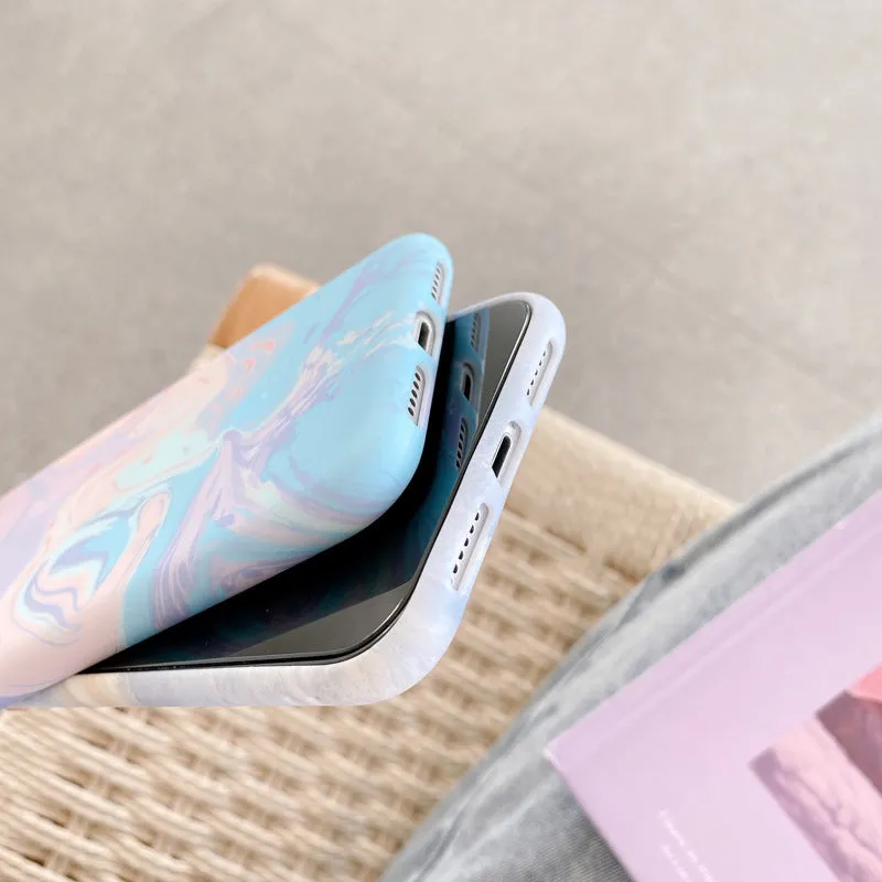 Watercolor ink painting TPU mobile phone case for Apple iPhone in Blue Pink colour