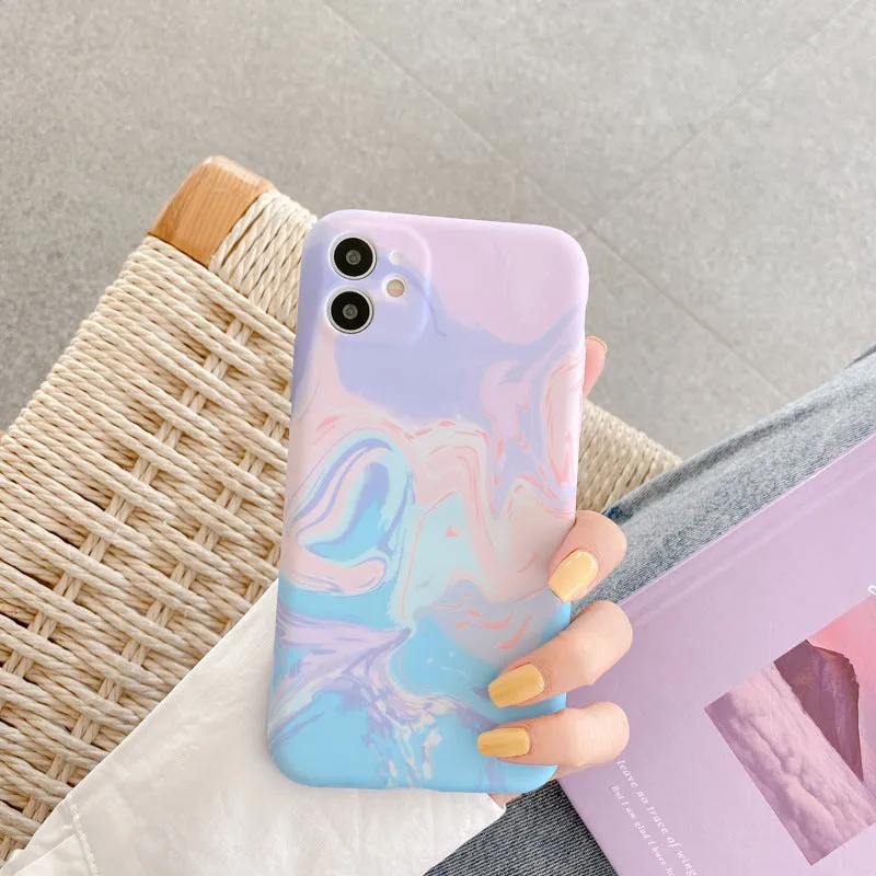 Watercolor ink painting TPU mobile phone case for Apple iPhone in Blue Pink colour
