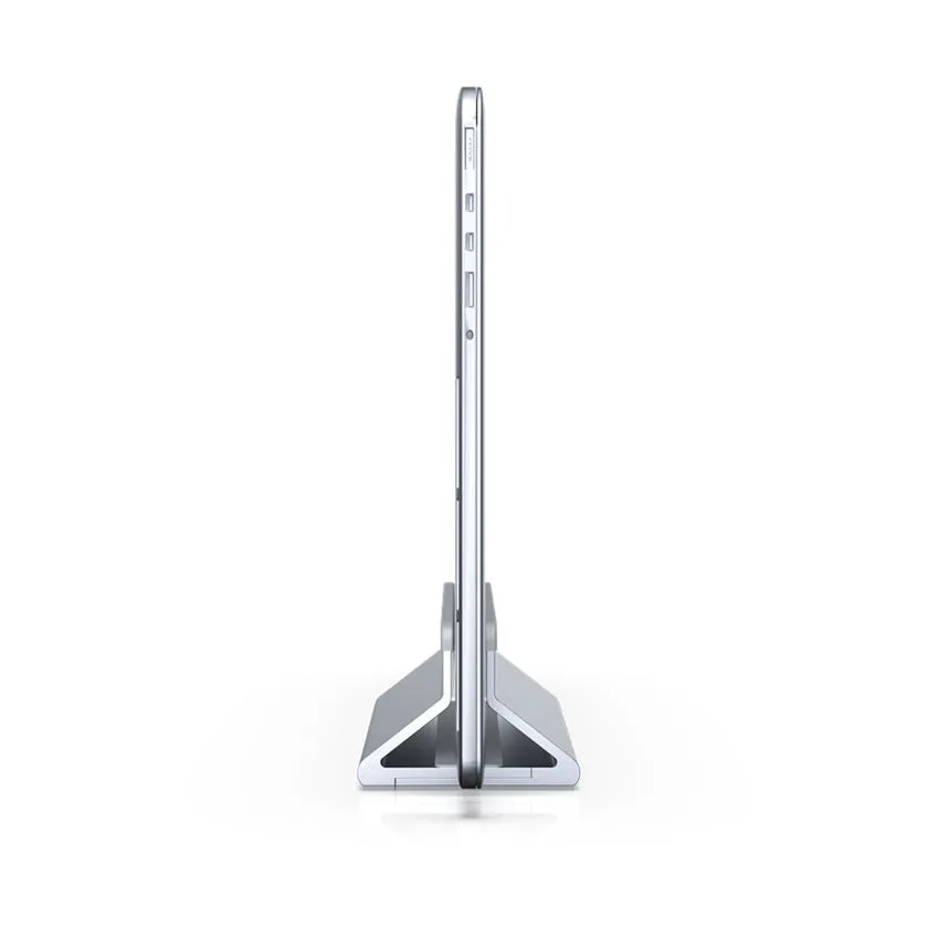 Aviation aluminium alloy computer stand holding a notebook on a desk with three colour options black, space grey, white