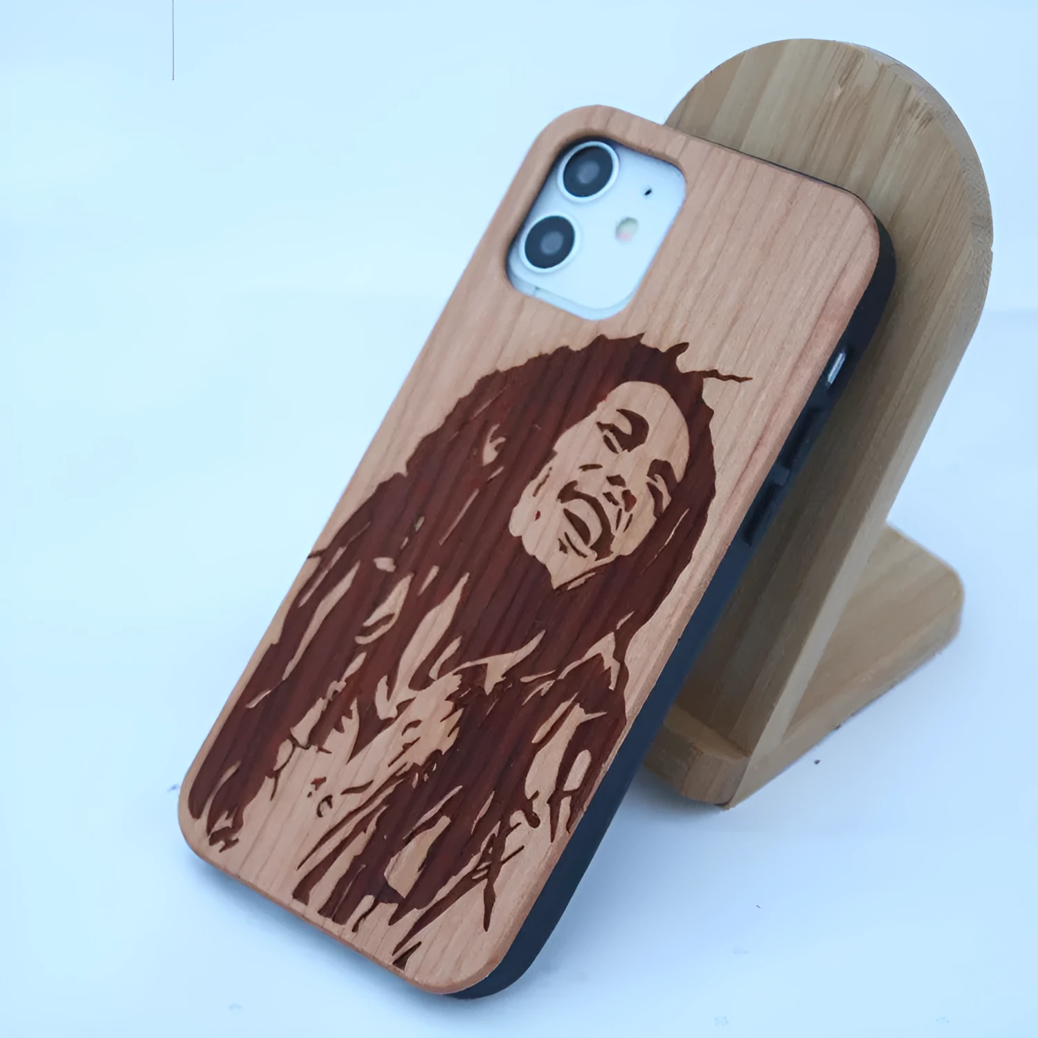 Wooden mobile phone case with TPU bumper and elephant design for Apple iPhone