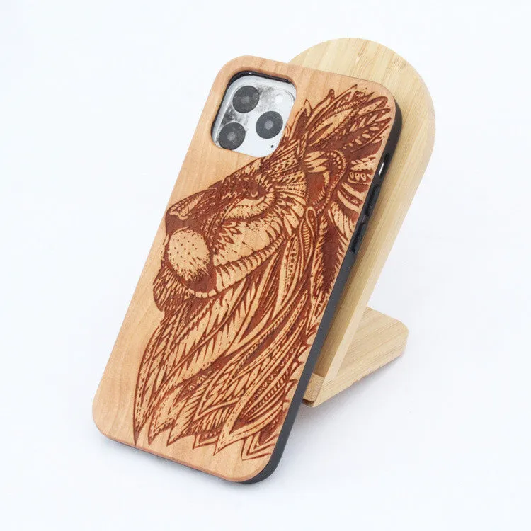 Wooden mobile phone case with TPU bumper and elephant design for Apple iPhone