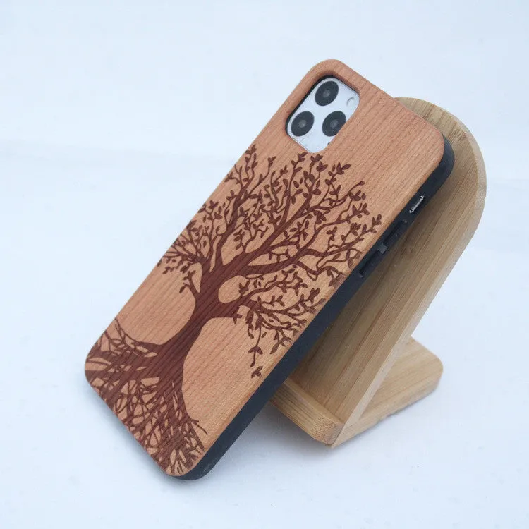 Wooden mobile phone case with TPU bumper and elephant design for Apple iPhone
