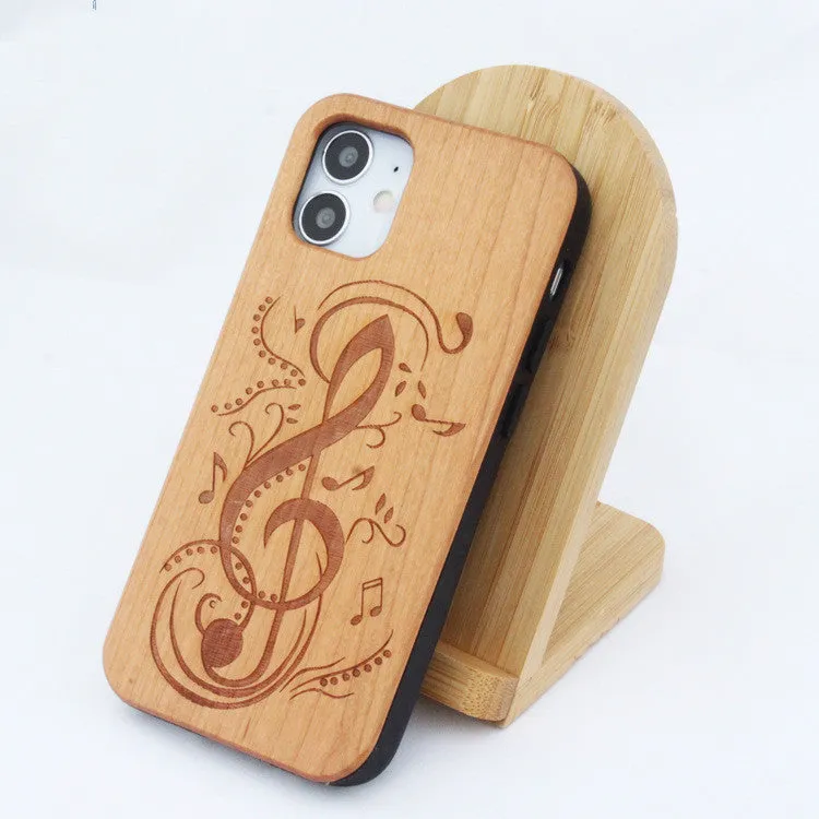 Wooden mobile phone case with TPU bumper and elephant design for Apple iPhone
