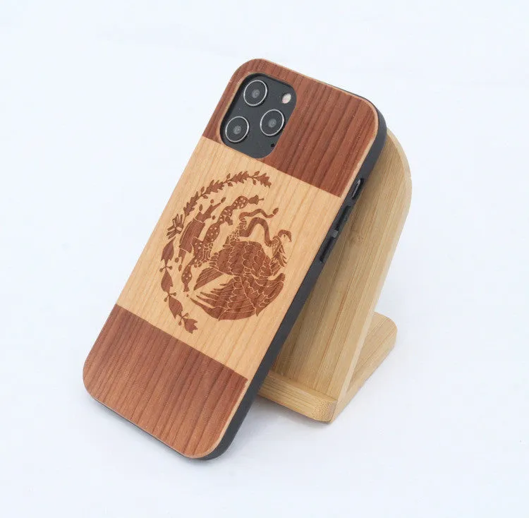 Wooden mobile phone case with TPU bumper and elephant design for Apple iPhone